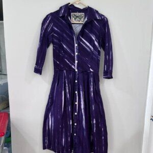 Samantha Sung fit and flare purple printed shirt button down dress